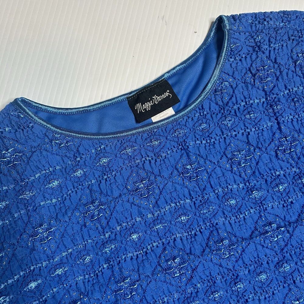 Vintage Maggie Barnes‎ 3X Royal Blue Round Neck Short Sleeve Lined Lace Blouse